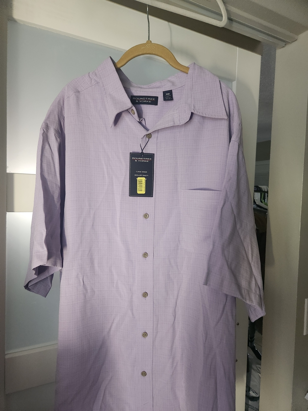 Roundtree & Yorke Men's Light Lavender Check Short Sleeve Button-Down Shirt